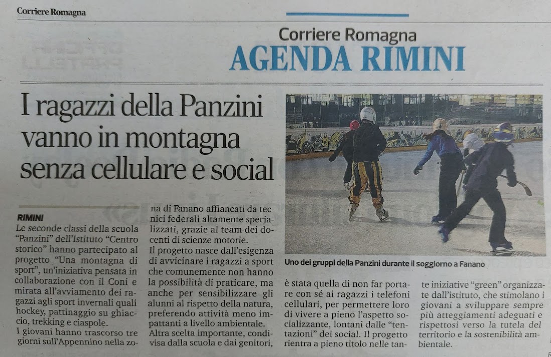Ritaglio dell'articolo pubblicato dal Corriere Romagna sul progetto Una montagna di sport