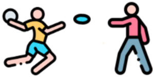 Due immagini stilizzate di giocatori di pallamano e frisbee