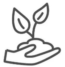 Disegno stilizzato di una mano che tiene una zolla di terra con un germoglio che cresce